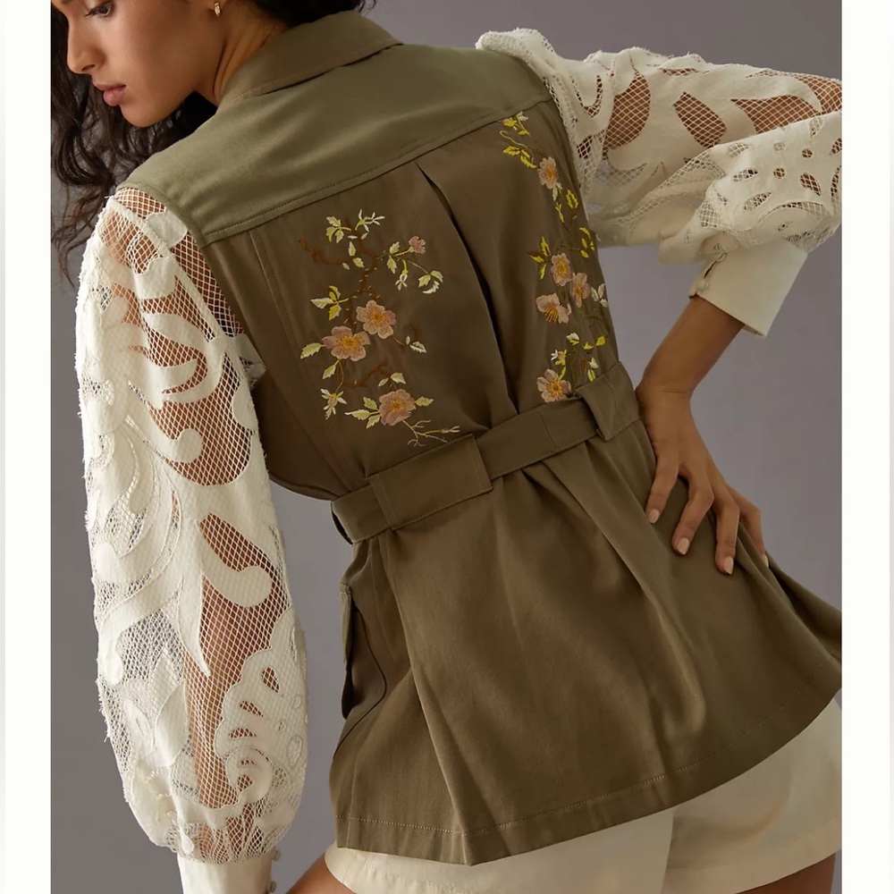 Tiny by Anthropologie kakhi button front embroidered vest
